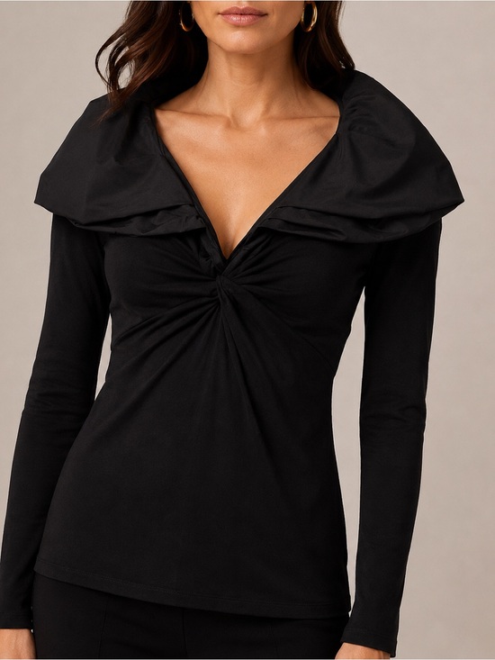 CAbi Tops - CAbi Cinema Top #143 Black Portrait Collar Twist Front Long Sleeve Blouse L